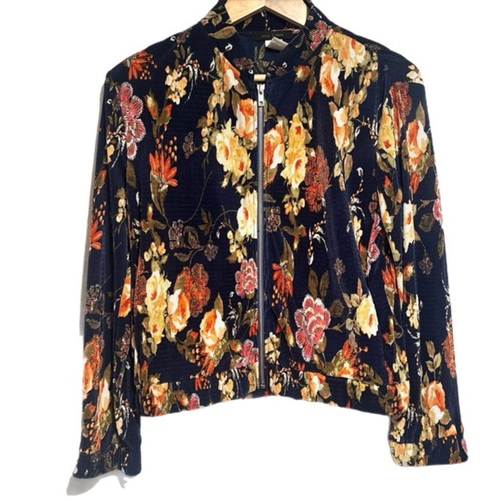 Dark Academia Floral Navy Full Zip Jacket